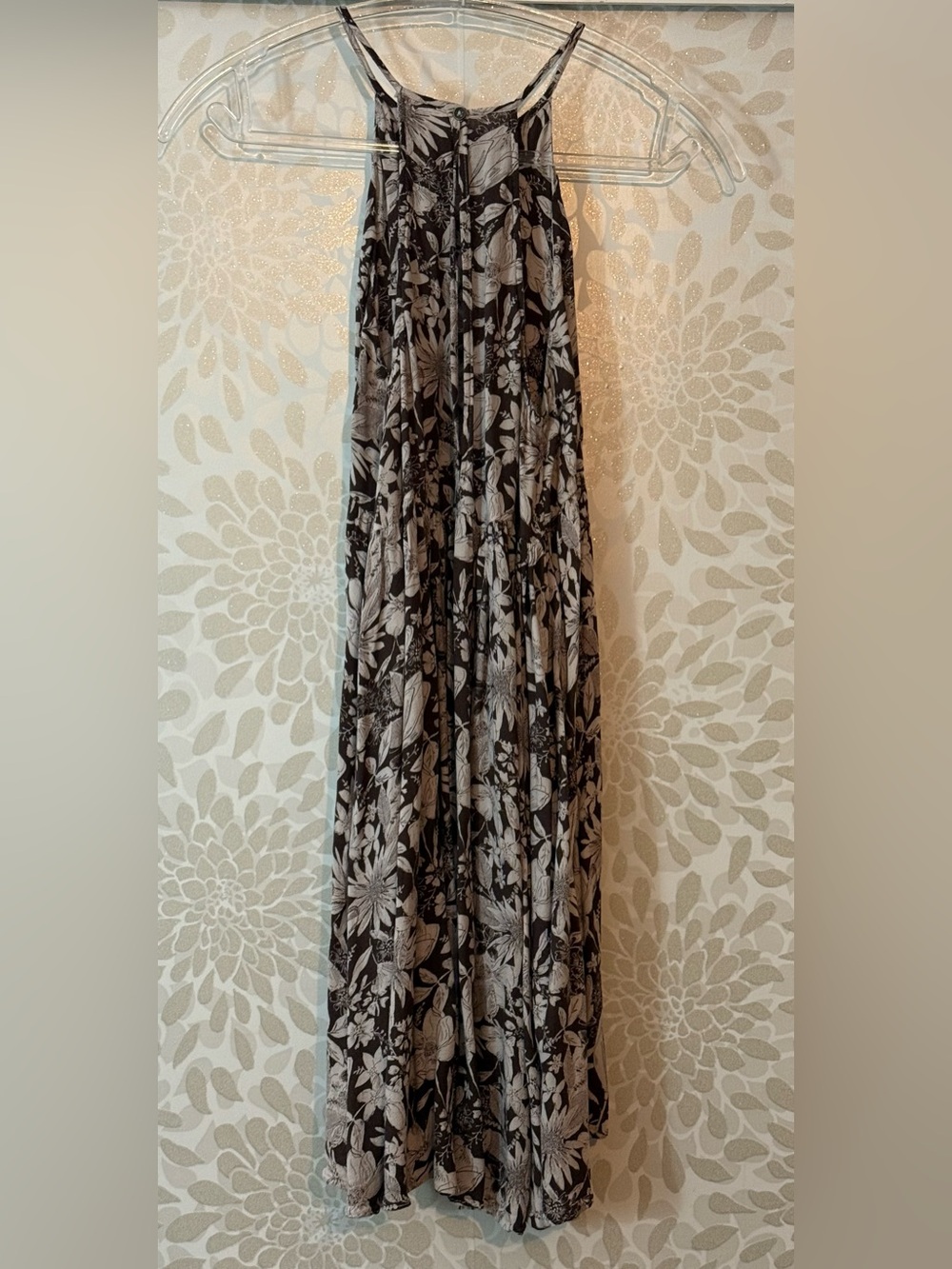 Kimchi Blue Women’s S Brown Tropical Floral Keyhole Back Sleeveless Long Dress
